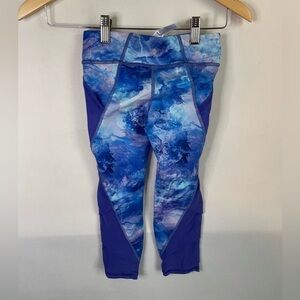 Ivivva Girls Lululemon Size 7 Leggings Watercolor Blues Purples Cropped Mesh